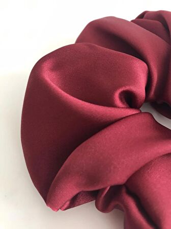 Bordo Saten Lastikli Scrunchie Simit Toka