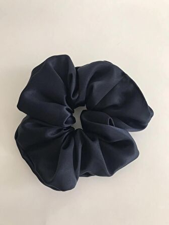 Lacivert Saten Lastikli Scrunchie Simit Toka