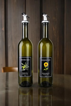 Amber 2'li 750 ml Zeytinyağı Sıvıyağ Şişesi Yağdanlık Yağlık