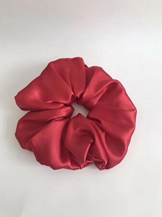 Kırmızı Saten Jumbo Büyük Boy XL Scrunchie Lastikli Simit Toka