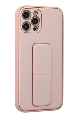 Iphone 12 Pro Kılıf Coco Deri Standlı Kapak - Pembe