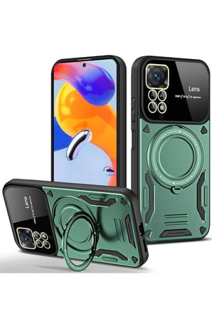Redmi Note 11 Pro Kılıf Joy Lens Standlı Kapak - Koyu Yeşil