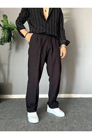 Old Money Pileli Baggy Kalıp Beli Lastikli Yazlık Keten Pantolon