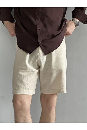 Erkek Old Money Pamuklu Keten Karışımlı Relax Fit Şort &Bermuda