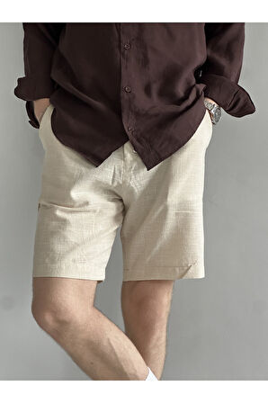 Erkek Old Money Pamuklu Keten Karışımlı Relax Fit Şort &Bermuda