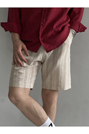 Erkek Old Money Pamuklu Keten Karışımlı Relax Fit Şort &Bermuda