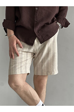 Erkek Old Money Pamuklu Keten Karışımlı Relax Fit Şort &Bermuda