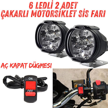 2 Adet 6 Ledli Motosiklet Scooter Uyumlu Led Sis Farı Çakar Ve Sabit Mod Açma Kapatma Tuşlu usb siz