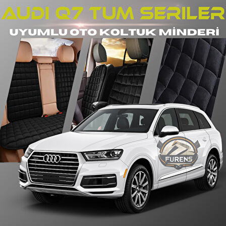 Audi Q7 Siyah Renk Tay Tüyü Cepli & Terletmez Sırtlı Oto Koltuk Minder Seti - Koltuk Koruma Kılıfı (ÖN & ARKA TAM SET)