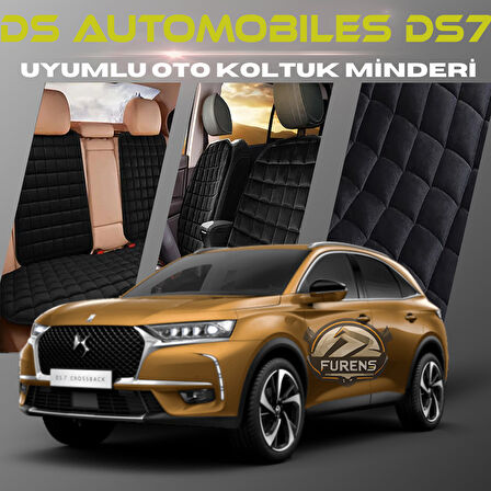 Ds Automobiles DS7 Siyah Renk Tay Tüyü Cepli & Terletmez Sırtlı Oto Koltuk Minder Seti - Koltuk Koruma Kılıfı (ÖN & ARKA TAM SET)