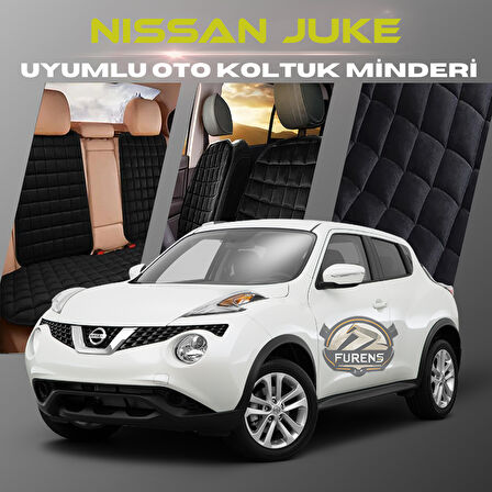 Nissan Juke Siyah Renk Tay Tüyü Cepli & Terletmez Sırtlı Oto Koltuk Minder Seti - Koltuk Koruma Kılıfı (ÖN & ARKA TAM SET)