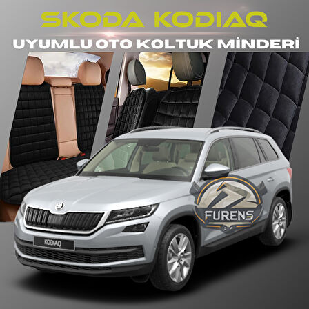 Skoda Kodiaq Siyah Renk Tay Tüyü Cepli & Terletmez Sırtlı Oto Koltuk Minder Seti - Koltuk Koruma Kılıfı (ÖN & ARKA TAM SET)