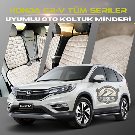 Honda CR-V Bej Renk Tay Tüyü Cepli & Terletmez Sırtlı Oto Koltuk Minder Seti - Koltuk Koruma Kılıfı (ÖN & ARKA TAM SET)