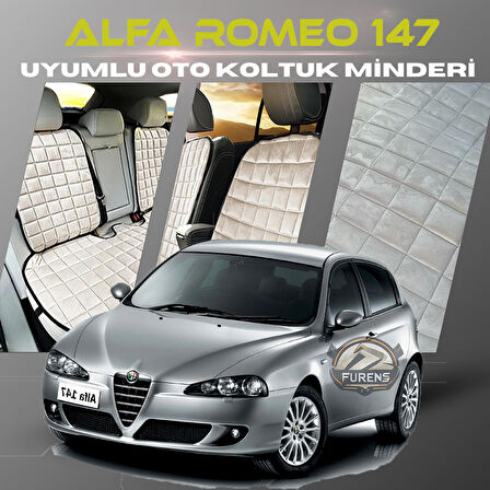 Alfa Romeo 147 Bej Renk Tay Tüyü Cepli & Terletmez Sırtlı Oto Koltuk Minder Seti - Koltuk Koruma Kılıfı (ÖN & ARKA TAM SET)
