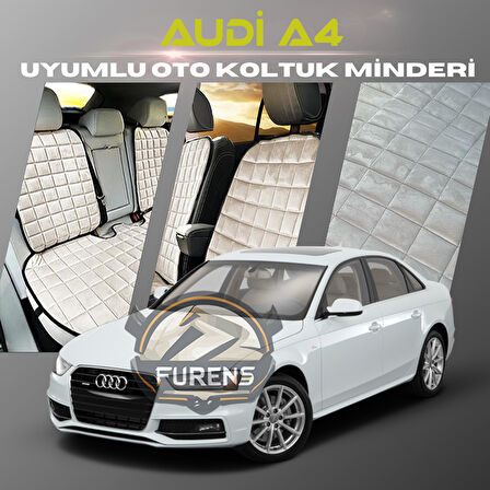 Audi A4 Bej Renk Tay Tüyü Cepli & Terletmez Sırtlı Oto Koltuk Minder Seti - Koltuk Koruma Kılıfı (ÖN & ARKA TAM SET)