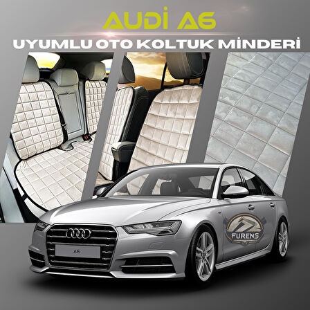Audi A6  Bej Renk Tay Tüyü Cepli & Terletmez Sırtlı Oto Koltuk Minder Seti - Koltuk Koruma Kılıfı (ÖN & ARKA TAM SET)