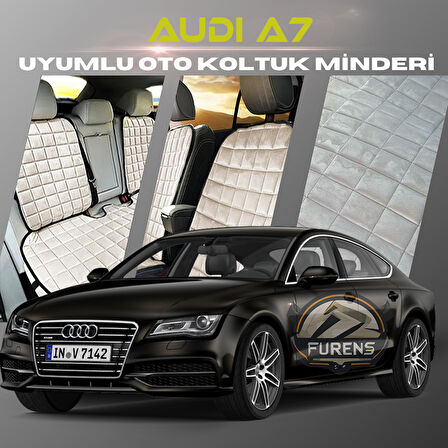 Audi A7 Bej Renk Tay Tüyü Cepli & Terletmez Sırtlı Oto Koltuk Minder Seti - Koltuk Koruma Kılıfı (ÖN & ARKA TAM SET)