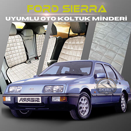 Ford Sierra Bej Renk Tay Tüyü Cepli & Terletmez Sırtlı Oto Koltuk Minder Seti - Koltuk Koruma Kılıfı (ÖN & ARKA TAM SET)