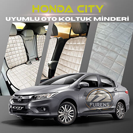 Honda City Bej Renk Tay Tüyü Cepli & Terletmez Sırtlı Oto Koltuk Minder Seti - Koltuk Koruma Kılıfı (ÖN & ARKA TAM SET)