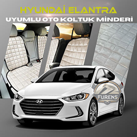 Hyundai Elantra Bej Renk Tay Tüyü Cepli & Terletmez Sırtlı Oto Koltuk Minder Seti - Koltuk Koruma Kılıfı (ÖN & ARKA TAM SET)