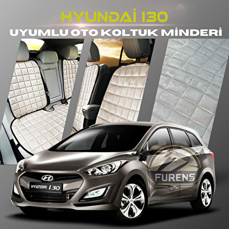 Hyundai İ30 Bej Renk Tay Tüyü Cepli & Terletmez Sırtlı Oto Koltuk Minder Seti - Koltuk Koruma Kılıfı (ÖN & ARKA TAM SET)