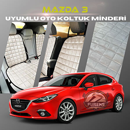 Mazda 3 Bej Renk Tay Tüyü Cepli & Terletmez Sırtlı Oto Koltuk Minder Seti - Koltuk Koruma Kılıfı (ÖN & ARKA TAM SET)