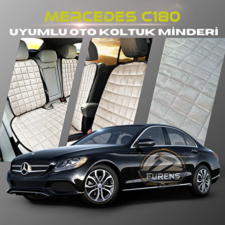 Mercedes C180 Bej Renk Tay Tüyü Cepli & Terletmez Sırtlı Oto Koltuk Minder Seti - Koltuk Koruma Kılıfı (ÖN & ARKA TAM SET)