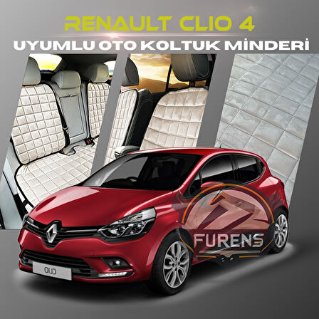 Renault Clio 4 Bej Renk Tay Tüyü Cepli & Terletmez Sırtlı Oto Koltuk Minder Seti - Koltuk Koruma Kılıfı (ÖN & ARKA TAM SET)