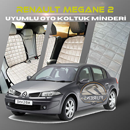 Renault Megane 2 Bej Renk Tay Tüyü Cepli & Terletmez Sırtlı Oto Koltuk Minder Seti - Koltuk Koruma Kılıfı (ÖN & ARKA TAM SET)