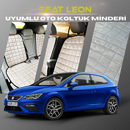 Seat Leon Bej Renk Tay Tüyü Cepli & Terletmez Sırtlı Oto Koltuk Minder Seti - Koltuk Koruma Kılıfı (ÖN & ARKA TAM SET)