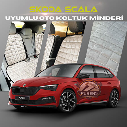 Skoda Scala Bej Renk Tay Tüyü Cepli & Terletmez Sırtlı Oto Koltuk Minder Seti - Koltuk Koruma Kılıfı (ÖN & ARKA TAM SET)