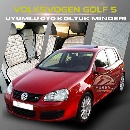 Volksvogen Golf 5 Bej Renk Tay Tüyü Cepli & Terletmez Sırtlı Oto Koltuk Minder Seti - Koltuk Koruma Kılıfı (ÖN & ARKA TAM SET)