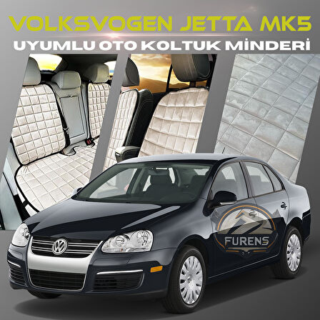 Volksvogen Jetta Mk5 Bej Renk Tay Tüyü Cepli & Terletmez Sırtlı Oto Koltuk Minder Seti - Koltuk Koruma Kılıfı (ÖN & ARKA TAM SET)