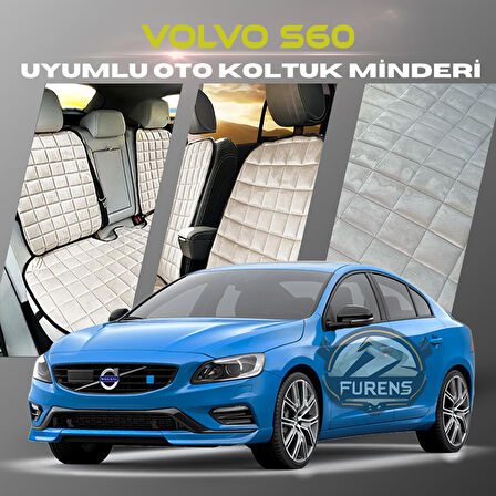 Volvo S60 Bej Renk Tay Tüyü Cepli & Terletmez Sırtlı Oto Koltuk Minder Seti - Koltuk Koruma Kılıfı (ÖN & ARKA TAM SET)