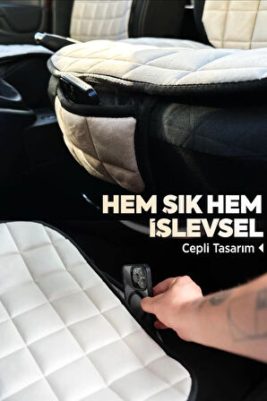 Land Rover Tüm Serilere Uygun Antrasit Renk Tay Tüyü Cepli & Terletmez Sırtlı Oto Koltuk Minder Seti - Koltuk Koruma Kılıfı (ÖN & ARKA TAM SET)