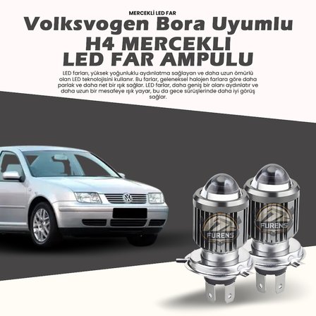 Vw Bora Uyumlu Mercek Led Xenon Uzun - Kısa Tek Renk Beyaz Şimşek Etkili