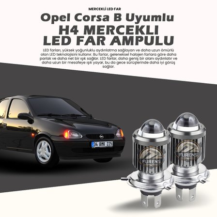 Opel Corsa B Uyumlu Mercek Led Xenon Uzun - Kısa Tek Renk Beyaz Şimşek Etkili
