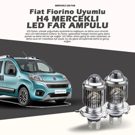H4 Mercek Led Xenon- Fiat Fiorino Uzun-kısa Tek Renk Beyaz