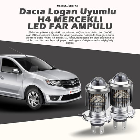Dacia Logan Araca Özel Far Seti Mercek Led Xenon Uzun kısa Tek Renk Beyaz
