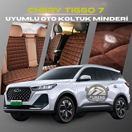 Chery Tiggo 7 Kahverengi Renk Tay Tüyü Cepli & Terletmez Sırtlı Oto Koltuk Minder Seti - Koltuk Koruma Kılıfı (ÖN & ARKA TAM SET)