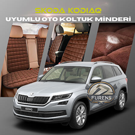 Skoda Kodiaq Kahverengi Renk Tay Tüyü Cepli & Terletmez Sırtlı Oto Koltuk Minder Seti - Koltuk Koruma Kılıfı (ÖN & ARKA TAM SET)