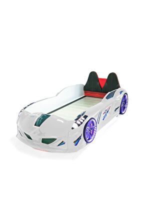 Arabalı Yatak, Jaguar Koltuklu Full Ledli Arabalı Yatak - Beyaz
