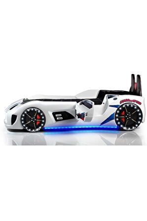 Arabalı Yatak, Audi Kapıları Açılabilen Koltuklu Full Ledli Arabalı Yatak - Beyaz