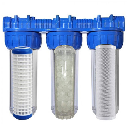 Lotto Filters Daire Girişi 3'lü Filtre Seti 10 Inc Silifos Blok Karbon Yıkanabilir Filtre 3/4'' Bağlantılı