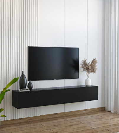 Duvara Monte Modern Minimalist Siyah Tv Ünitesi Mdf 160 cm