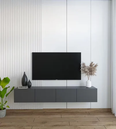 Duvara Monte Modern Minimalist Antrasit Tv Ünitesi Mdf 160 cm
