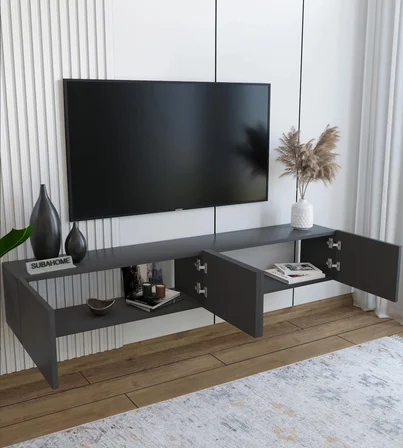 Duvara Monte Modern Minimalist Antrasit Tv Ünitesi Mdf 160 cm