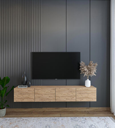 Duvara Monte Modern Minimalist Atlantik Çam Tv Ünitesi Mdf 160 cm