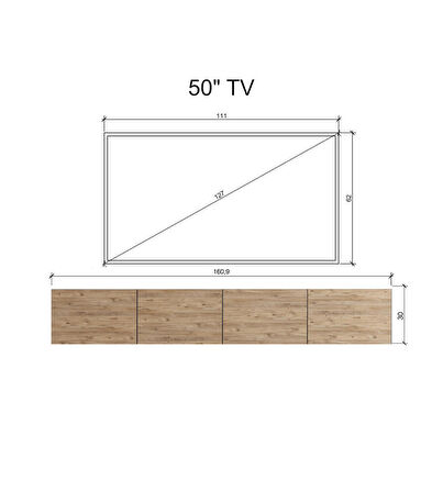 Duvara Monte Modern Minimalist Atlantik Çam Tv Ünitesi Mdf 160 cm