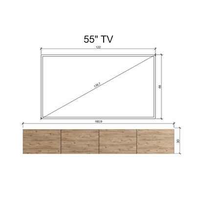 Duvara Monte Modern Minimalist Atlantik Çam Tv Ünitesi Mdf 160 cm